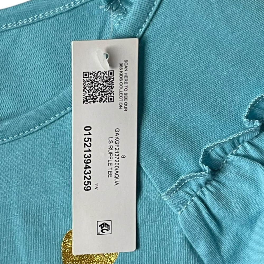 365 Kids from Garanimals Long Sleeve Ruffle Tee Girls 8 Aqua Positive Influencer - Picture 9 of 15